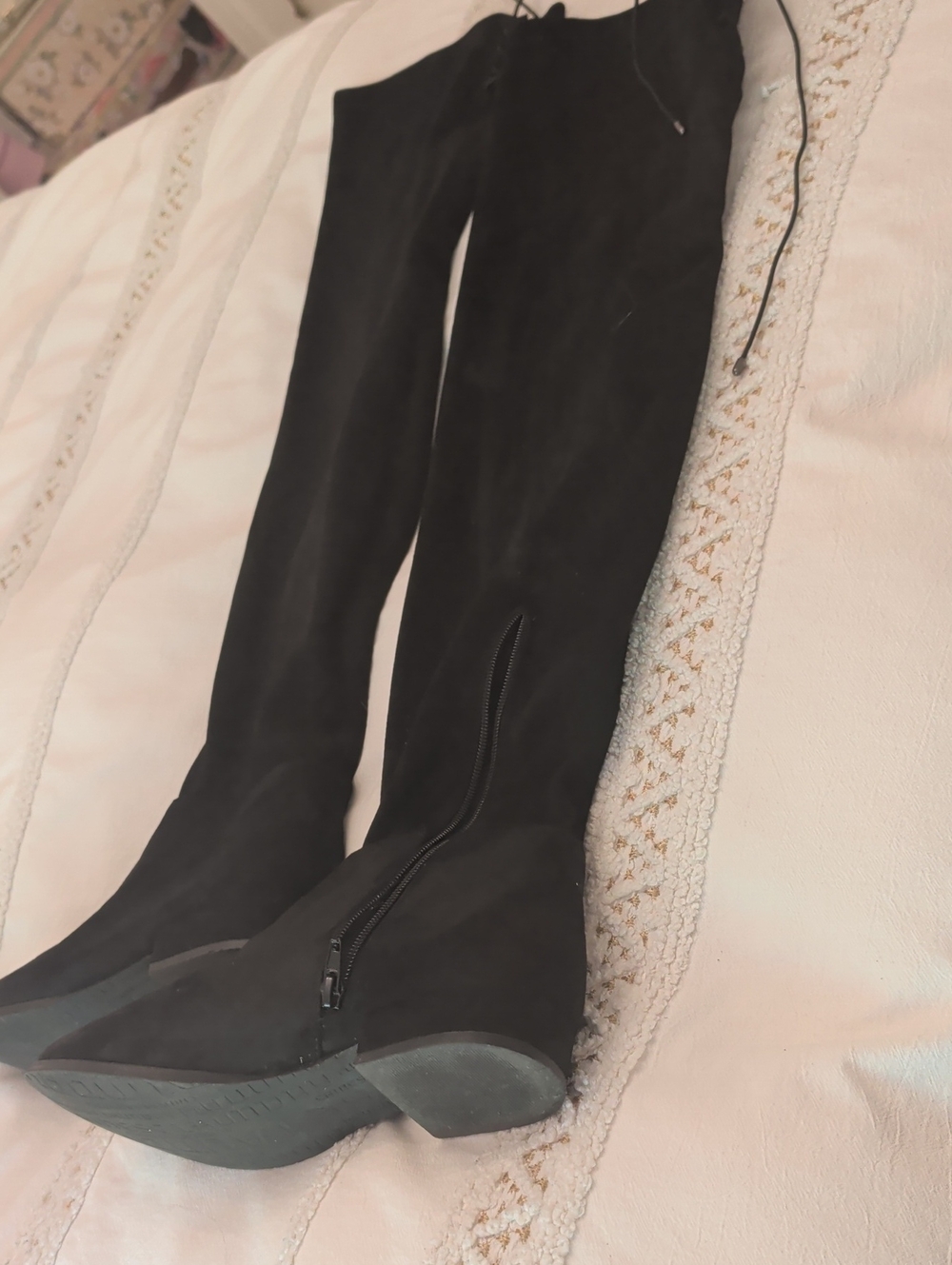 Chinese Laundry Black Over-the-Knee Suede Boots with Tie Detail